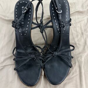 Vintage Gianni Bini Black Strappy Women's Wooden Heels